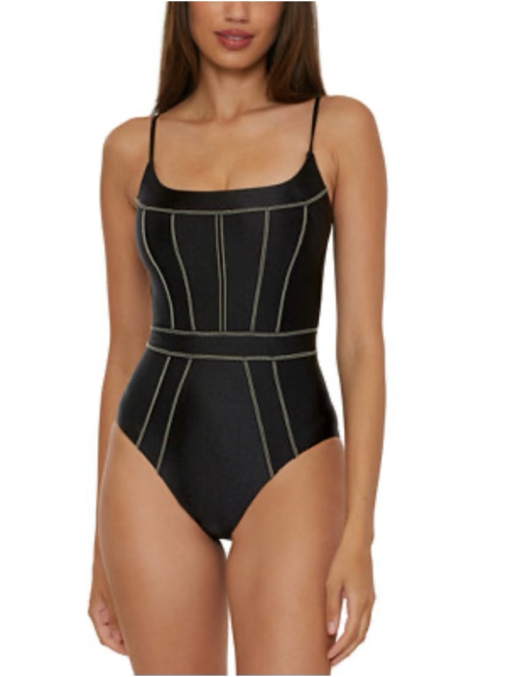 BECCA Black One-Piece Swimsuit with Contrast Topstitching - Picture 2 of 8